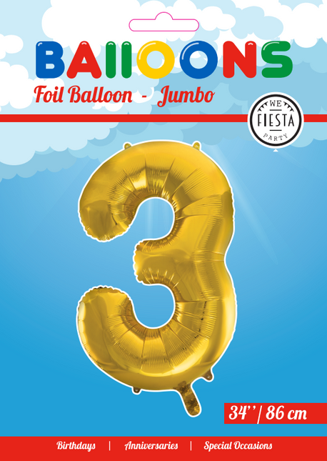 Ballon de baudruche Figure 3 Or XL 86cm vide