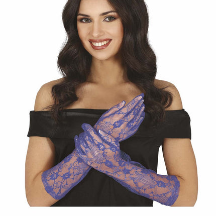 Gants bleus en dentelle 38cm