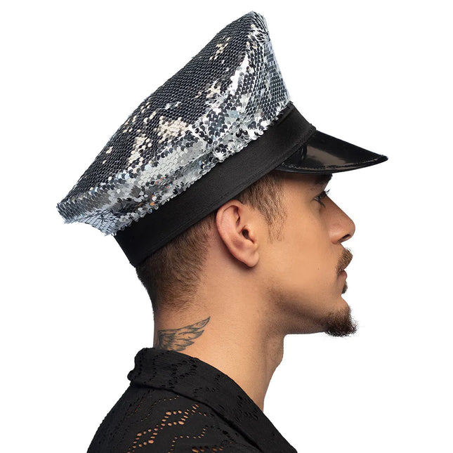 Casquette noire argentée paillettes