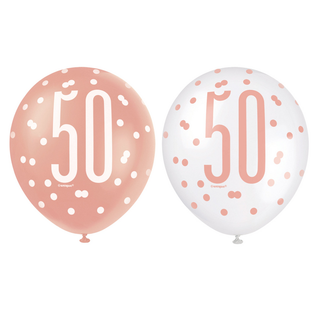 Ballons 50 ans or rose 30cm 6pcs