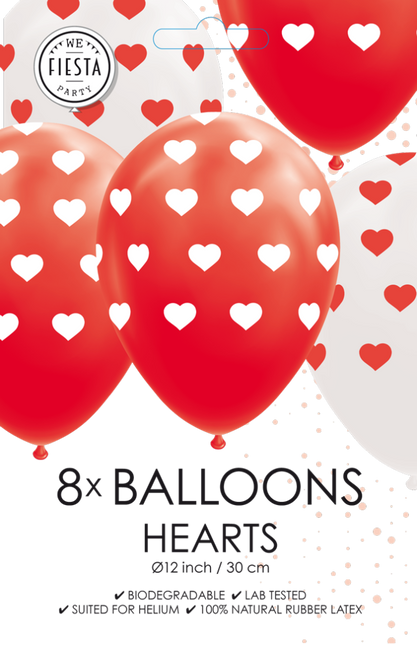 Ballons en forme de coeur Rouge Blanc 30.5cm 8pcs