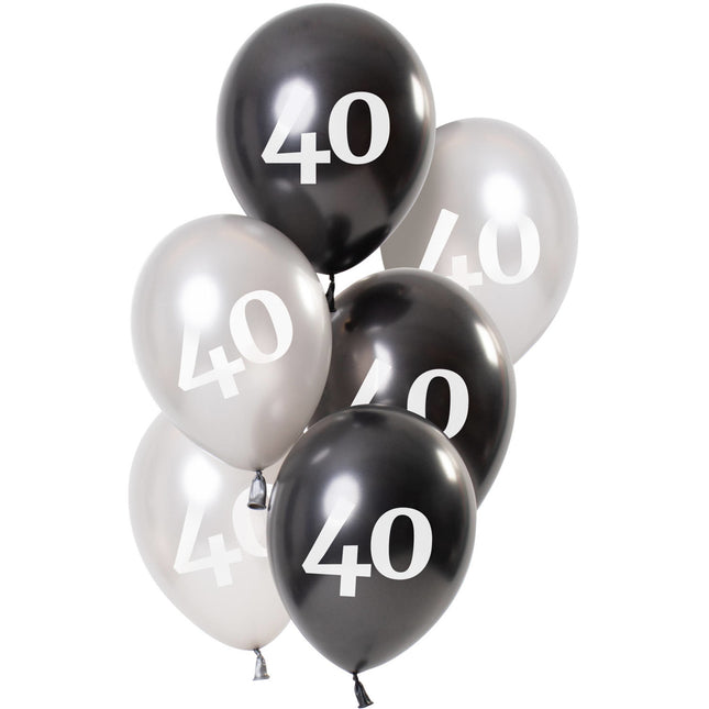 Ballons 40 ans noir 23cm 6pcs