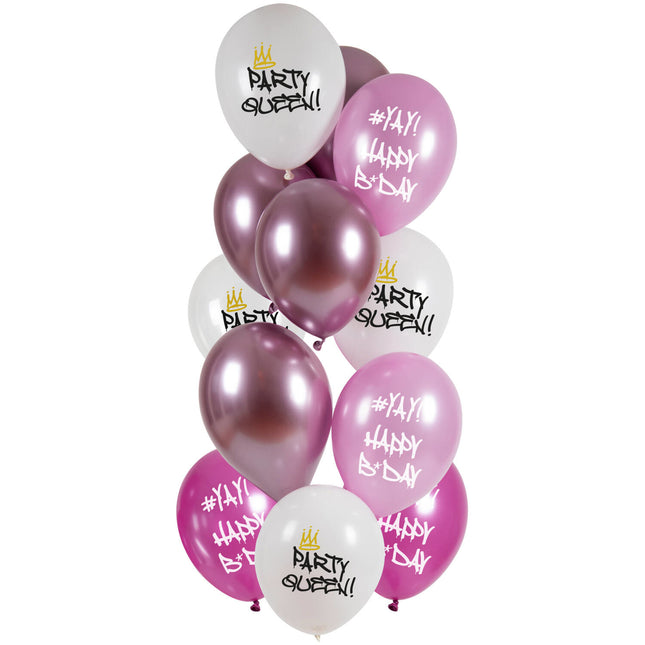 Happy Birthday Balloons Party Queen 33cm 12pcs