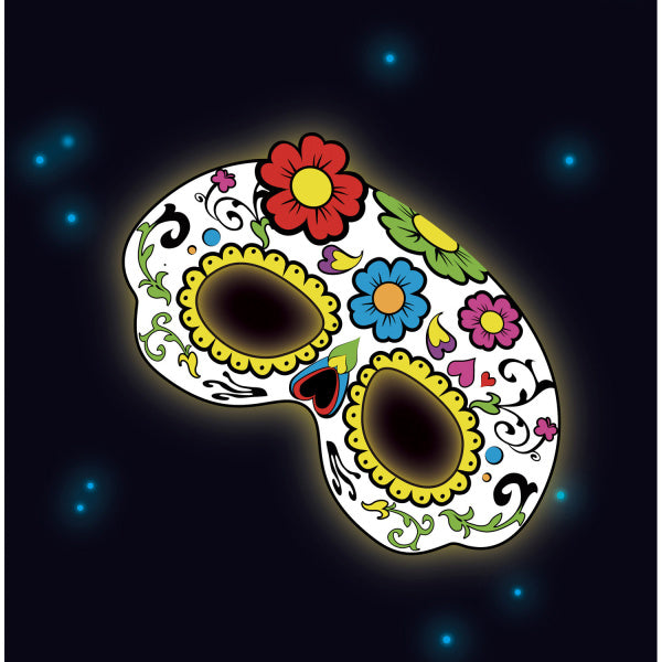 Masque Dia De Los Muertos Flowers Glow In The Dark 19cm