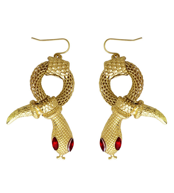 Boucles d'oreilles serpent or yeux rouges