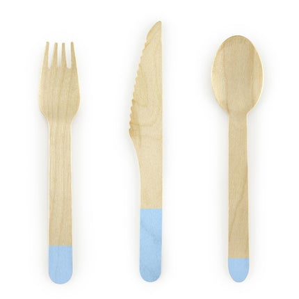 Couverts en bois bleu clair 16cm 18 pièces