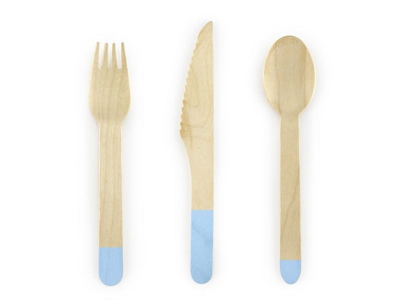 Couverts en bois bleu clair 16cm 18 pièces