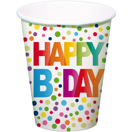 Gobelets d'anniversaire Happy Birthday Dots 250ml 8pcs