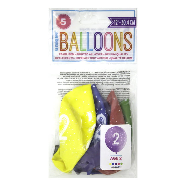 Ballons 2 ans Confetti 30cm 5pcs