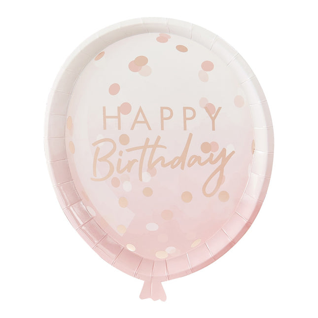 Rose Happy Birthday Plates Balloon 24cm 8pcs