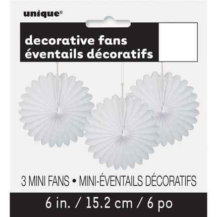 Eventails en papier blanc 15cm 3pcs