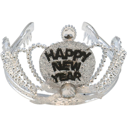 Couronne de bonne année argentée avec lumières