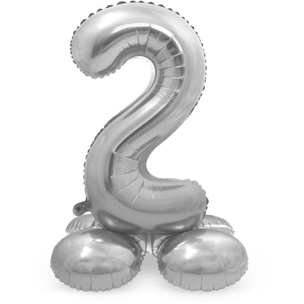 Ballon de baudruche Figure 2 Argent avec support 72cm