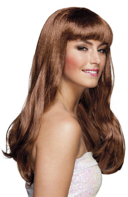 Perruque cheveux longs bruns