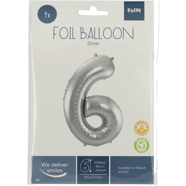 Ballon de baudruche Figure 6 Argent Métallique XL 86cm vide