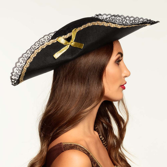 Chapeau de pirate noir en dentelle