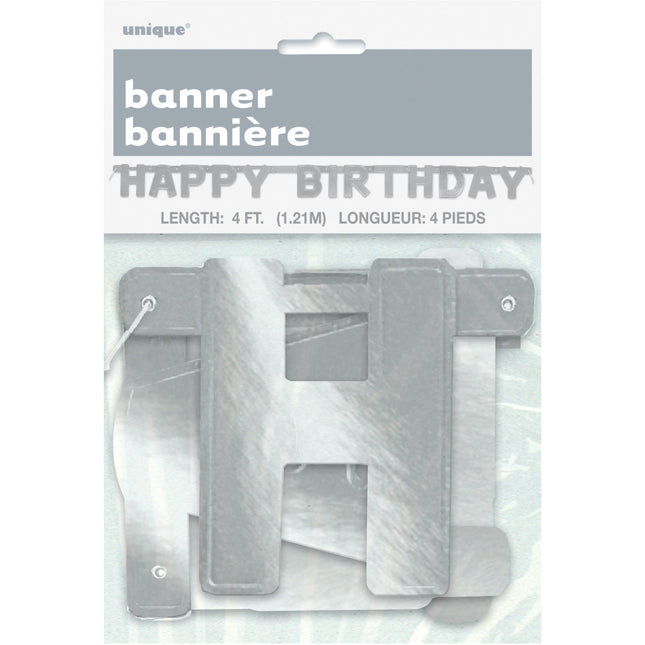 Ficelle pour lettres Happy Birthday Argent Métallique 1.2m