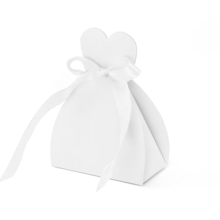 Boîtes cadeaux Coeur blanc avec noeud 6.5cm 10pcs