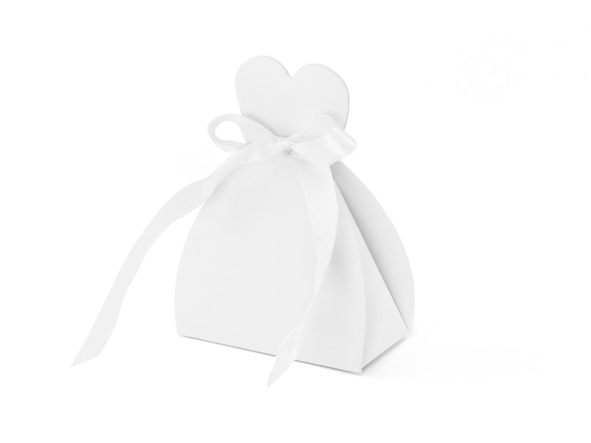 Boîtes cadeaux Coeur blanc avec noeud 6.5cm 10pcs