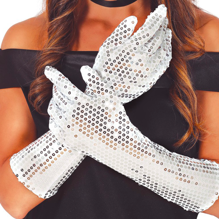 Gants blancs à paillettes 39cm