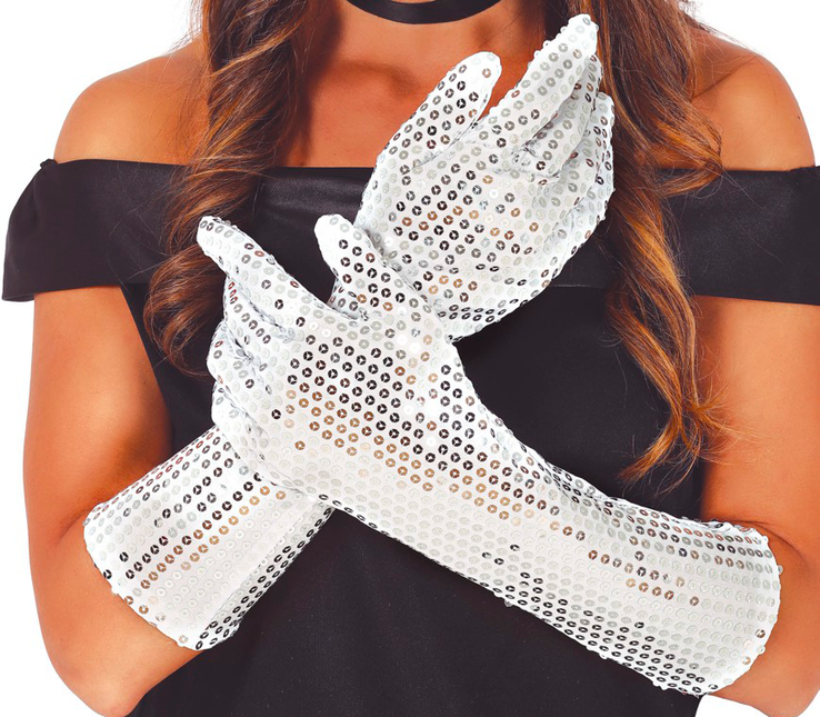 Gants blancs à paillettes 39cm