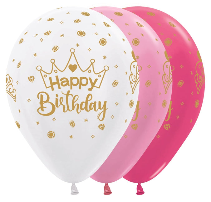 Ballons Happy Birthday Crown 30cm 25pcs