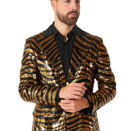 Or Noir Tigre Paillet Blazer Hommes OppoSuits