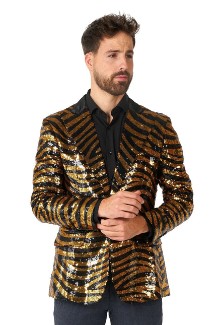 Or Noir Tigre Paillet Blazer Hommes OppoSuits