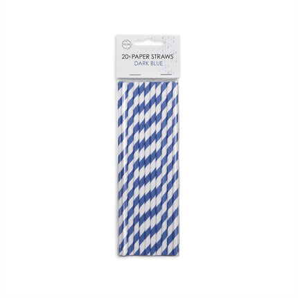 Pailles rayées bleues 19cm 20pcs