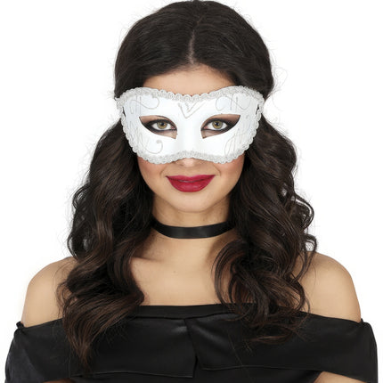 Masque vénitien pour les yeux blanc argent