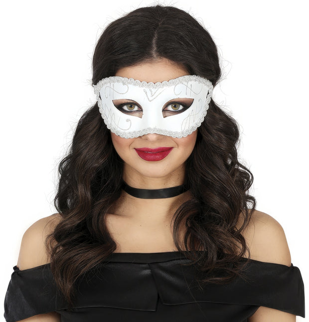 Masque vénitien pour les yeux blanc argent