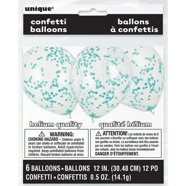 Ballons Confetti Turquoise 40cm 6pcs