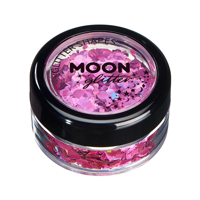 Moon Glitter Paillettes holographiques Formes rose 3g