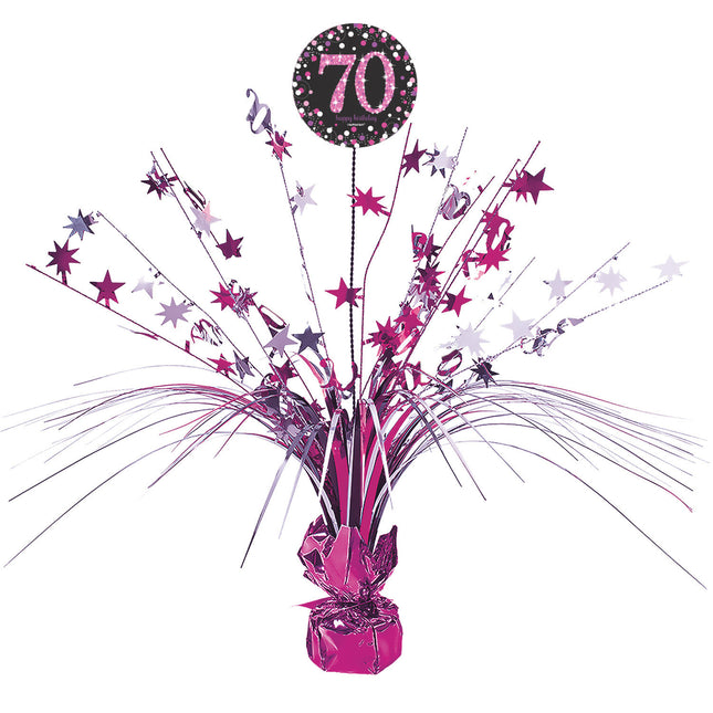 Décoration de table 70 ans Happy Birthday Pink 33cm