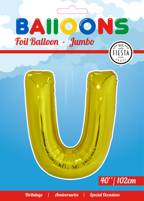 Ballon de baudruche Lettre U Or XL 102cm vide