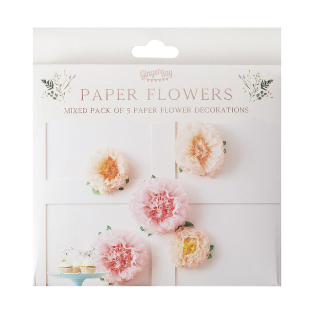 Pompons Fleurs en papier 5pcs