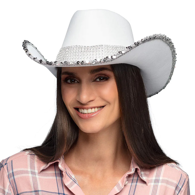 Chapeau de cow-boy blanc pailleté