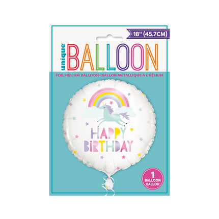 Ballon à l'hélium Happy Birthday Unicorn White 45cm empty