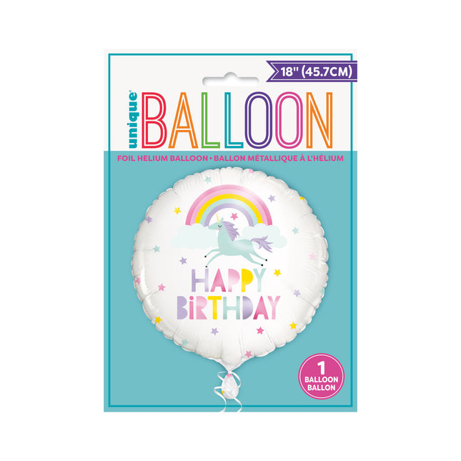 Ballon à l'hélium Happy Birthday Licorne Blanc 45cm vide