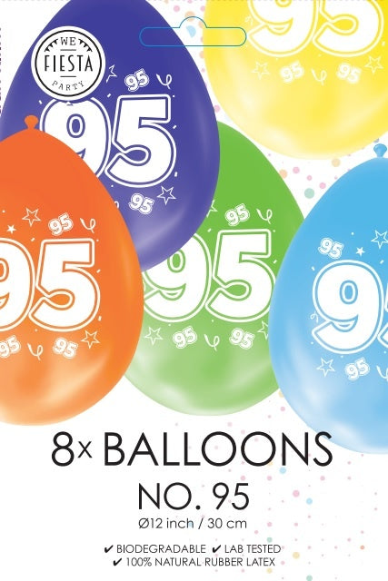 Ballons colorés 95 ans 30cm 8pcs