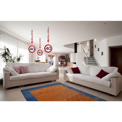 Décoration suspendue 40 ans Panneau de signalisation 75cm 3pcs