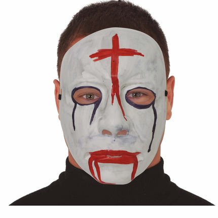 Masque d'Halloween rouge et blanc Croix