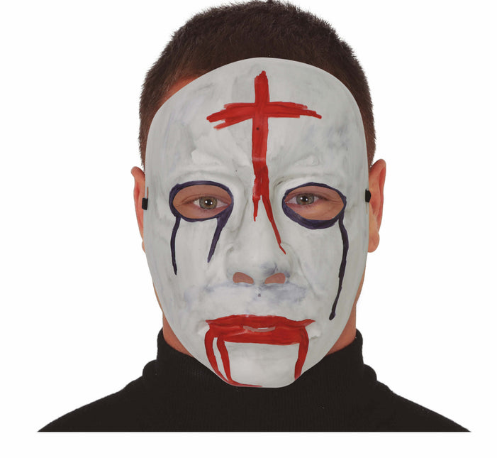 Masque d'Halloween rouge et blanc Croix