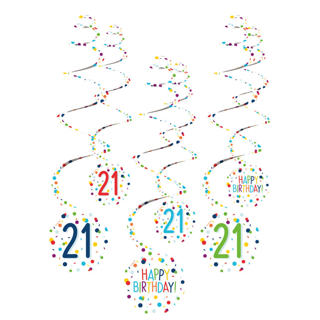 Décoration suspendue 21 Years Happy Birthday Confetti 61cm 6pcs