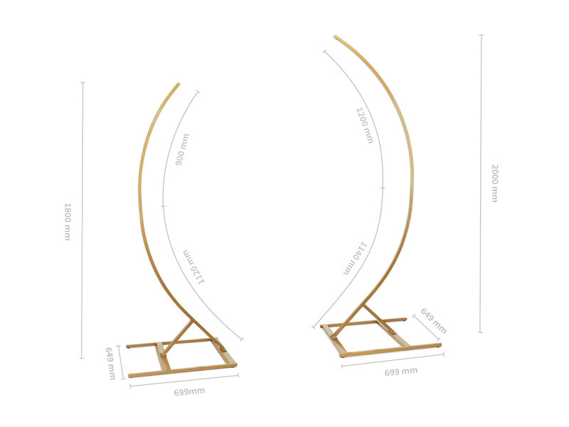 Cadre de toile de fond en or demi-arche 2pcs