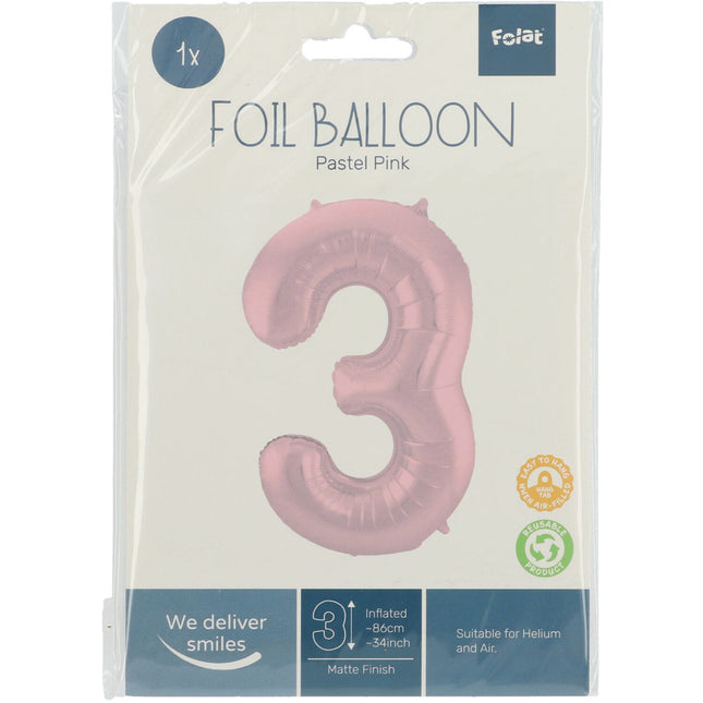 Ballon de baudruche Figure 3 rose pastel XL 86cm vide