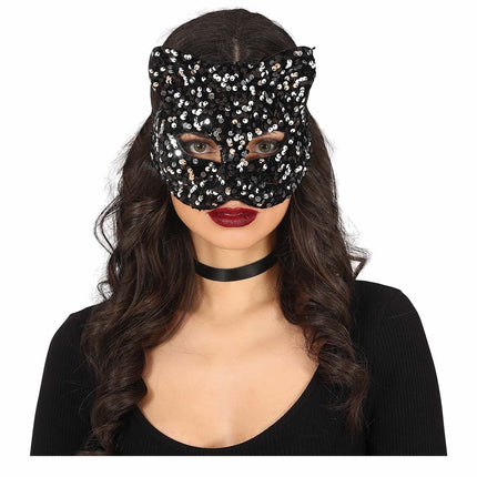 Masque pour les yeux argenté Cat Sequins