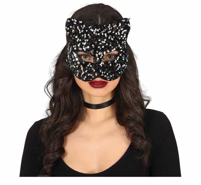 Masque pour les yeux argenté Cat Sequins