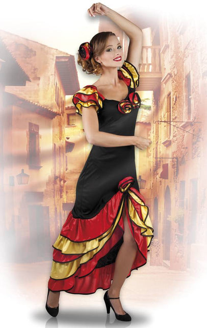 Robe espagnole Flamenco Rouge Jaune