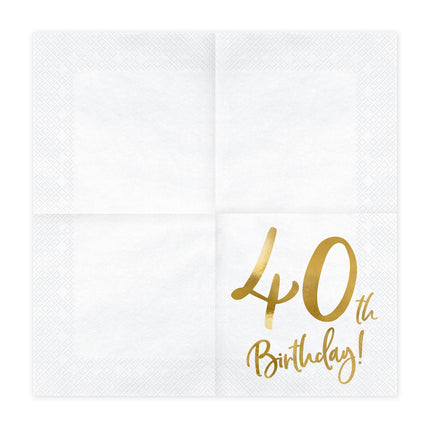 Serviettes de table 40 ans blanches 33cm 20pcs